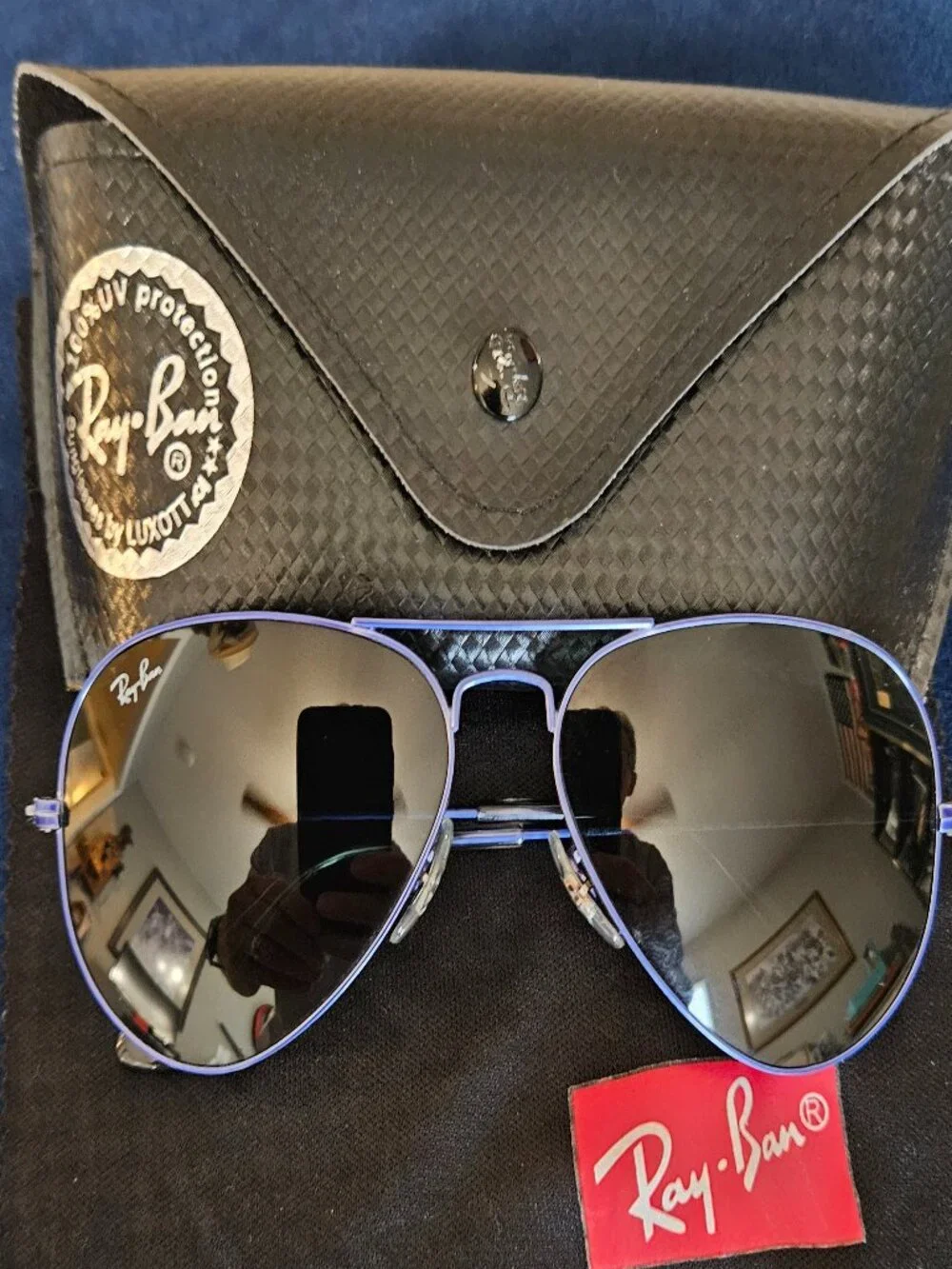 Ray-Ban 3025B BLUE Frame Aviator Sunglasses w/Case-RARE- {#811-6}